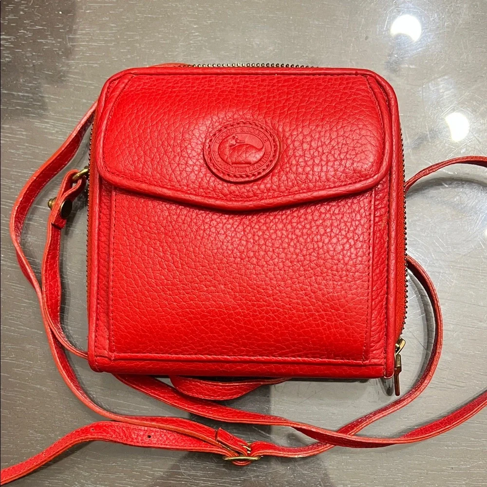 Vintage 90s Dooney & Burke Red AWL Leather Crossbody Belt Bag - Picture 1 of 7